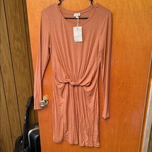 Hem & Thread Long-Sleeve Twist Front Mini Dress - Rust